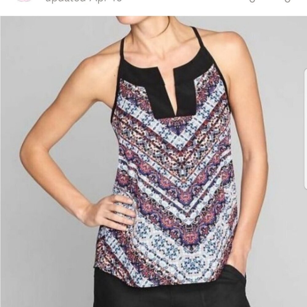 Athleta Boho lightweight Breathable V Neck Ajustable Workout navy tank top S
